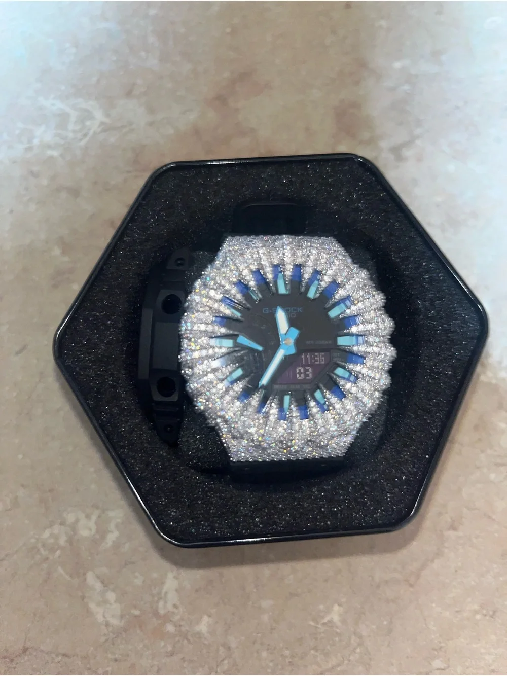 G-Shock Silver Crystal Bezel with Blue Accents Watch